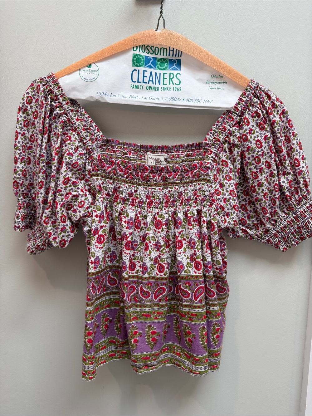 Mille Pink Floral Smocked Puff-Sleeve Top